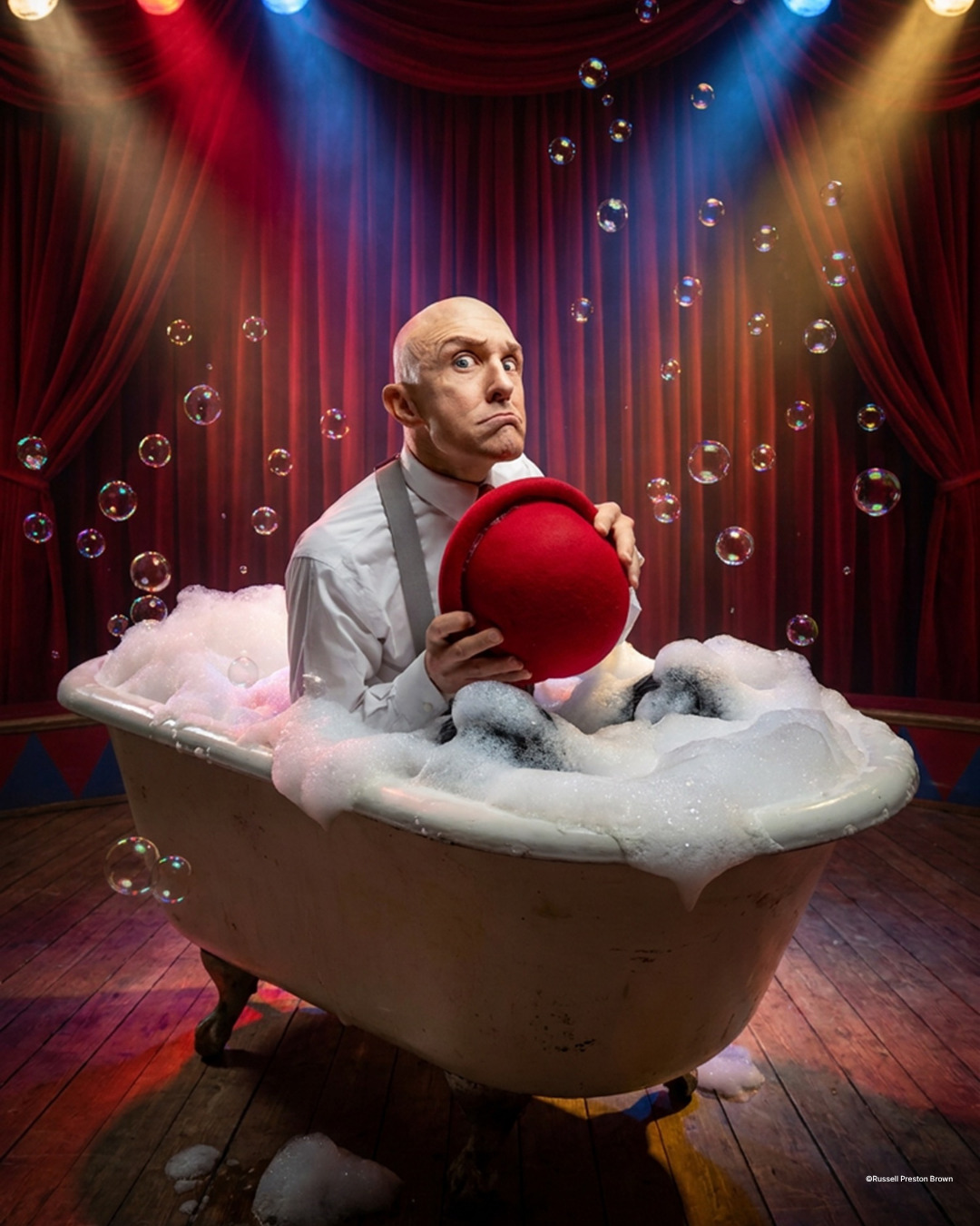 The bubble bath shoot: Kirk Marsh in a bathtub with a rubber ducky and no bubbles